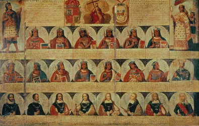 Genealogia władców Inków i ich hiszpańskich następców od Manco Capac, pierwszego króla Inków, do Ferdynanda VI z Hiszpanii, ok. 1750 (panel)